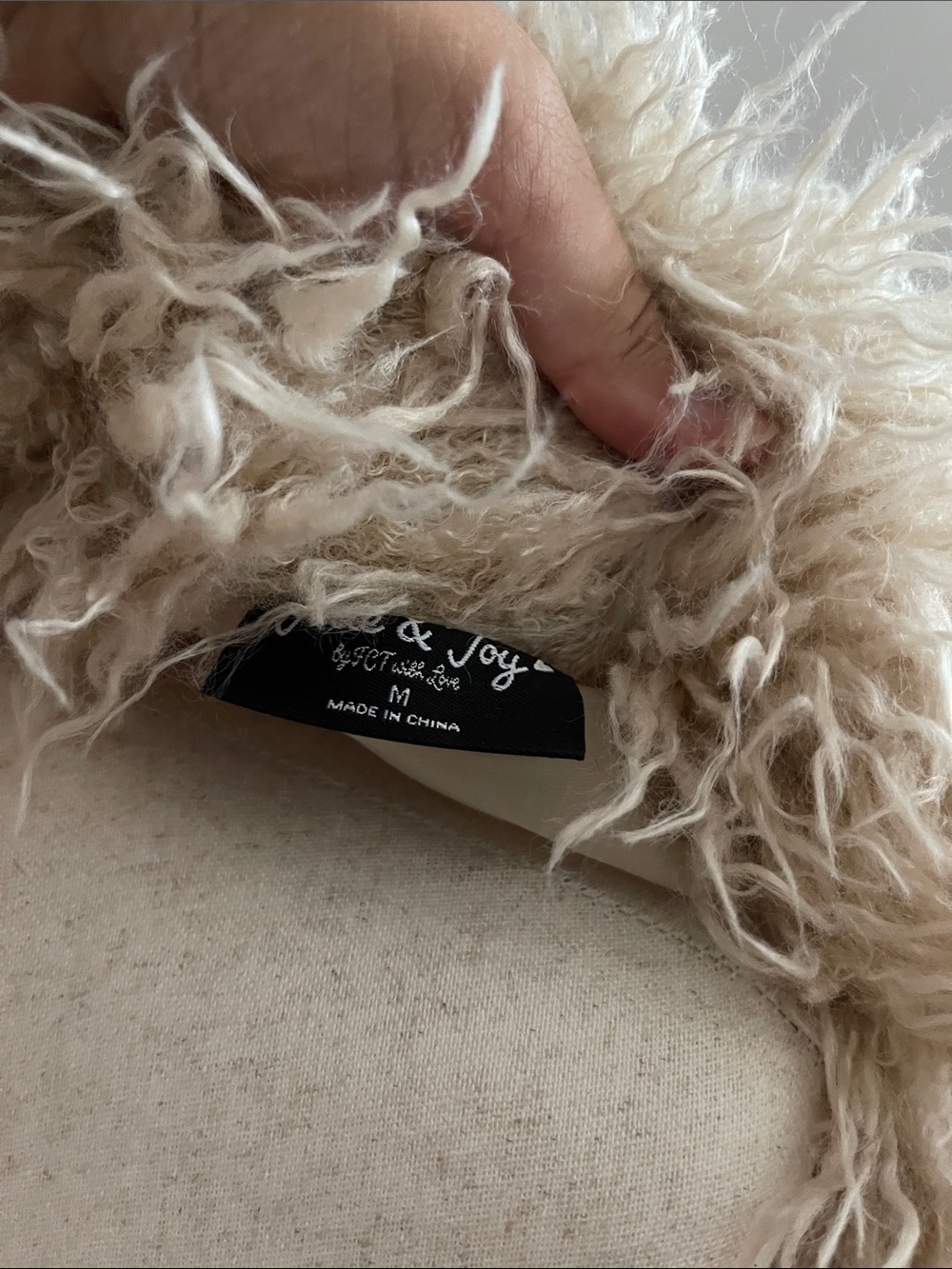 Beige Faux Fur Long Coat - Women's Shaggy Jacket - Picture 4 of 4